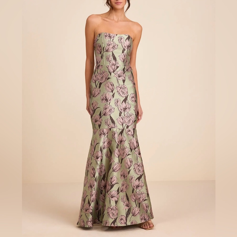 Lulu's Dusty Pink Floral Strapless Mermaid Gown on Sage